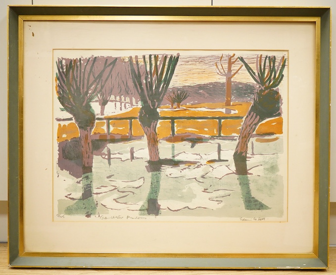Edwin La Dell ARA (1914-1970), ‘Grant Chester Meadows’, Cambridge, signed in pencil and limited edition 3/25, lithograph, 47 x 66cm